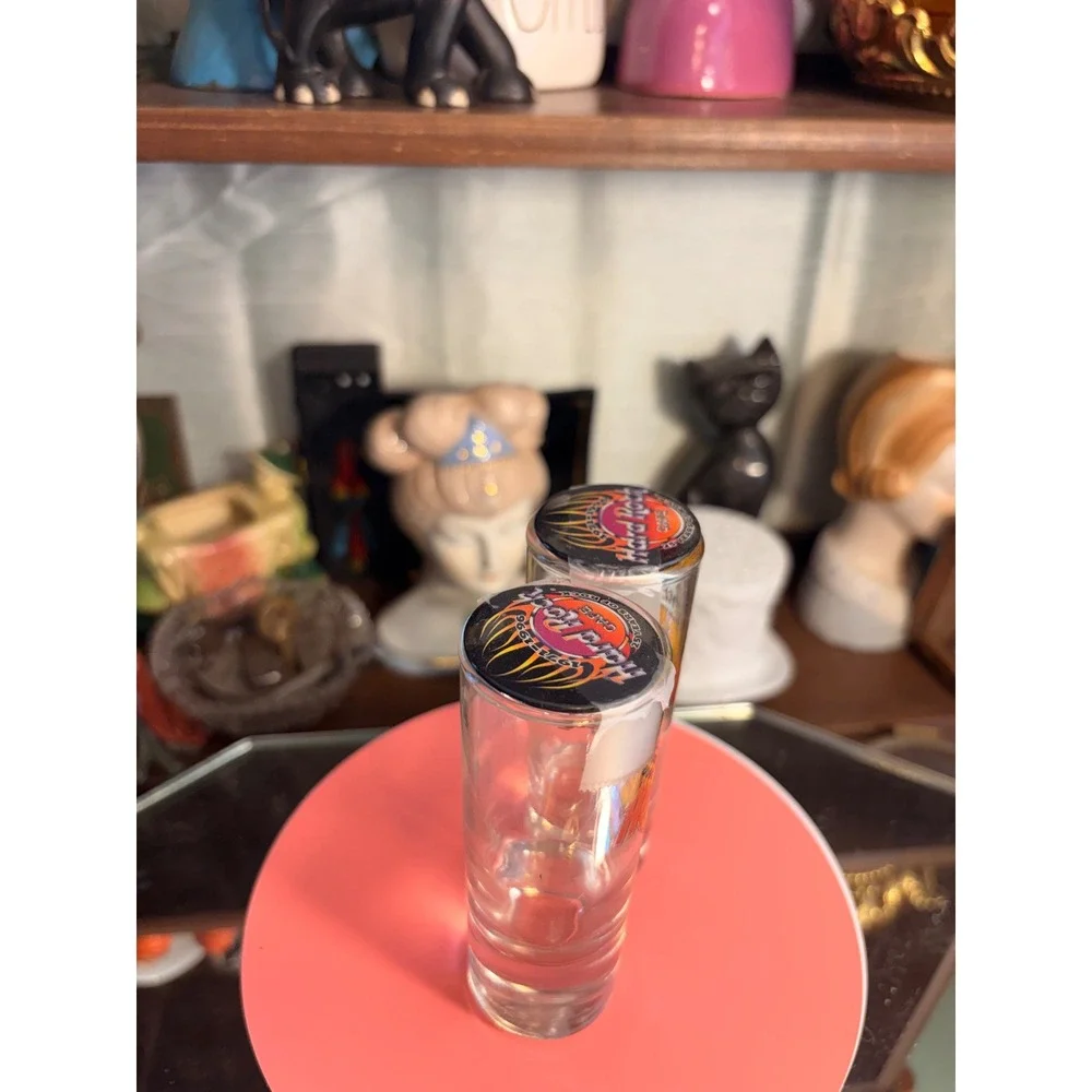 Hard Rock Cafe Las Vegas Save The Planet Shot Glass Pair with Pin Backs Clear